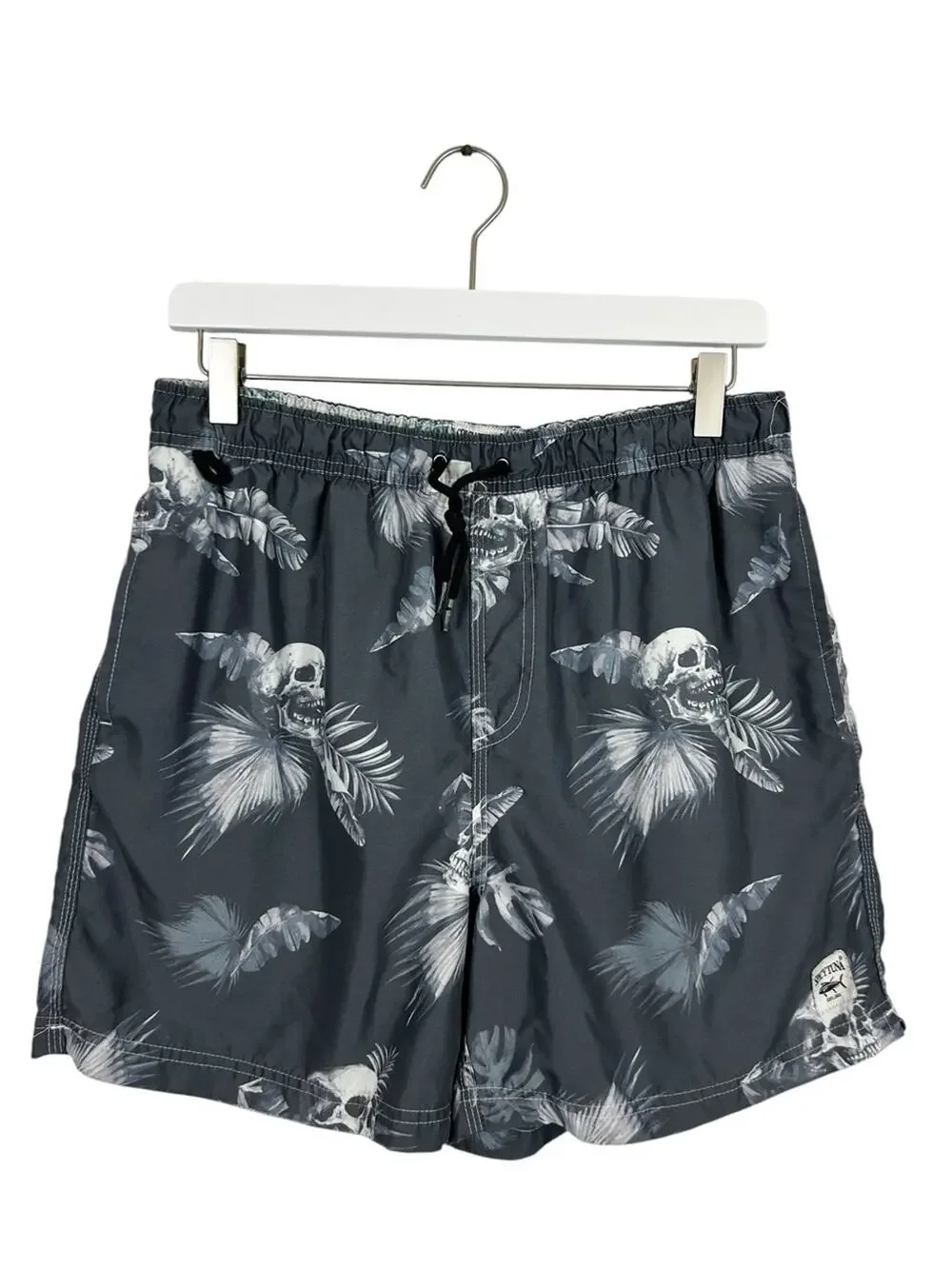 Spicy Tuna Men's Swim Trunks Size Large Grey Tropical Skulls & Palms